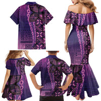Samoan Pacific Tribal Flower Geometric Art Tattoos Family Matching Mermaid Dress and Hawaiian Shirt Siapo Pattern Purple Haze - Polynesian Pride