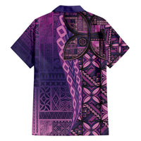 Samoan Pacific Tribal Flower Geometric Art Tattoos Family Matching Off The Shoulder Long Sleeve Dress and Hawaiian Shirt Siapo Pattern Purple Haze - Polynesian Pride