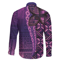 Samoan Pacific Tribal Flower Geometric Art Tattoos Family Matching Off The Shoulder Long Sleeve Dress and Hawaiian Shirt Siapo Pattern Purple Haze - Polynesian Pride
