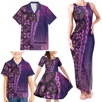 Samoan Pacific Tribal Flower Geometric Art Tattoos Family Matching Tank Maxi Dress and Hawaiian Shirt Siapo Pattern Purple Haze - Polynesian Pride
