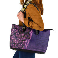 Samoan Pacific Tribal Flower Geometric Art Tattoos Leather Tote Bag Siapo Pattern Purple Haze - Polynesian Pride