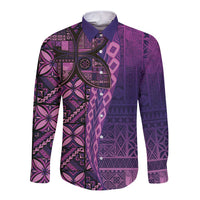 Samoan Pacific Tribal Flower Geometric Art Tattoos Long Sleeve Button Shirt Siapo Pattern Purple Haze LT03 Unisex Purple - Polynesian Pride