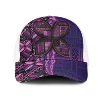 Samoan Pacific Tribal Flower Geometric Art Tattoos Mesh Trucker Cap Siapo Pattern Purple Haze LT03 One Size White Purple - Polynesian Pride