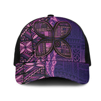 Samoan Pacific Tribal Flower Geometric Art Tattoos Mesh Trucker Cap Siapo Pattern Purple Haze LT03 One Size Black Purple - Polynesian Pride
