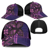 Samoan Pacific Tribal Flower Geometric Art Tattoos Mesh Trucker Cap Siapo Pattern Purple Haze - Polynesian Pride