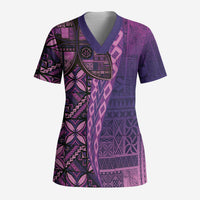 Samoan Pacific Tribal Flower Geometric Art Tattoos Scrub Top Siapo Pattern Purple Haze LT03 Adult Purple - Polynesian Pride