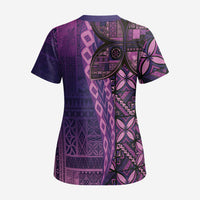 Samoan Pacific Tribal Flower Geometric Art Tattoos Scrub Top Siapo Pattern Purple Haze LT03 - Polynesian Pride