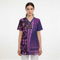 Samoan Pacific Tribal Flower Geometric Art Tattoos Scrub Top Siapo Pattern Purple Haze LT03 - Polynesian Pride