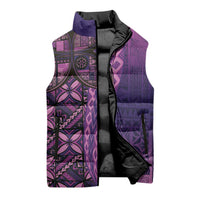 Samoan Pacific Tribal Flower Geometric Art Tattoos Sleeveless Puffer Jacket Siapo Pattern Purple Haze LT03 - Polynesian Pride