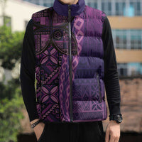 Samoan Pacific Tribal Flower Geometric Art Tattoos Sleeveless Puffer Jacket Siapo Pattern Purple Haze LT03 - Polynesian Pride