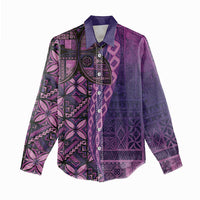 Samoan Pacific Tribal Flower Geometric Art Tattoos Women Casual Shirt Siapo Pattern Purple Haze - Polynesian Pride