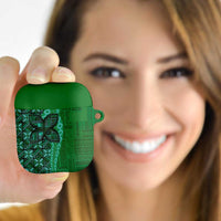 Samoan Pacific Tribal Flower Geometric Art Tattoos AirPods Case Siapo Pattern Emerald Glow LT03 Green - Polynesian Pride