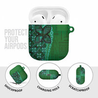 Samoan Pacific Tribal Flower Geometric Art Tattoos AirPods Case Siapo Pattern Emerald Glow LT03 - Polynesian Pride