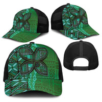 Samoan Pacific Tribal Flower Geometric Art Tattoos Baseball Net Cap Siapo Pattern Emerald Glow LT03 - Polynesian Pride