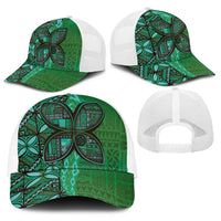 Samoan Pacific Tribal Flower Geometric Art Tattoos Baseball Net Cap Siapo Pattern Emerald Glow LT03 - Polynesian Pride