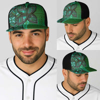 Samoan Pacific Tribal Flower Geometric Art Tattoos Baseball Net Cap Siapo Pattern Emerald Glow LT03 - Polynesian Pride