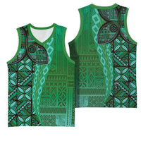 Samoan Pacific Tribal Flower Geometric Art Tattoos Basketball Jersey Siapo Pattern Emerald Glow LT03 - Polynesian Pride