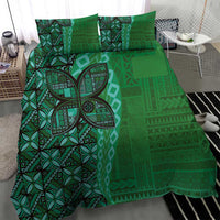 Samoan Pacific Tribal Flower Geometric Art Tattoos Bedding Set Siapo Pattern Emerald Glow - Polynesian Pride