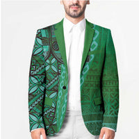 Samoan Pacific Tribal Flower Geometric Art Tattoos Blazer Siapo Pattern Emerald Glow - Polynesian Pride