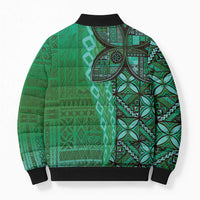 Samoan Pacific Tribal Flower Geometric Art Tattoos Bomber Puffer Jacket Siapo Pattern Emerald Glow LT03 - Polynesian Pride
