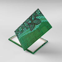 Samoan Pacific Tribal Flower Geometric Art Tattoos Canvas Wall Art Siapo Pattern Emerald Glow LT03 With Frame Green - Polynesian Pride