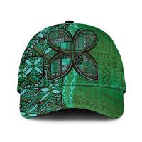 Samoan Pacific Tribal Flower Geometric Art Tattoos Classic Cap Siapo Pattern Emerald Glow LT03 Universal Fit Green - Polynesian Pride