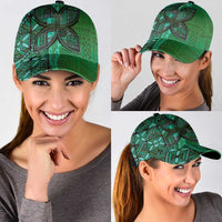 Samoan Pacific Tribal Flower Geometric Art Tattoos Classic Cap Siapo Pattern Emerald Glow LT03 - Polynesian Pride