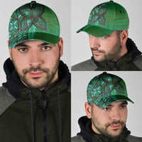 Samoan Pacific Tribal Flower Geometric Art Tattoos Classic Cap Siapo Pattern Emerald Glow LT03 - Polynesian Pride