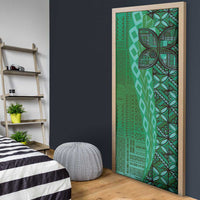 Samoan Pacific Tribal Flower Geometric Art Tattoos Door Cover Siapo Pattern Emerald Glow - Polynesian Pride