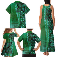 Samoan Pacific Tribal Flower Geometric Art Tattoos Family Matching Tank Maxi Dress and Hawaiian Shirt Siapo Pattern Emerald Glow - Polynesian Pride