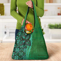 Samoan Pacific Tribal Flower Geometric Art Tattoos Grocery Bag Siapo Pattern Emerald Glow LT03 - Polynesian Pride