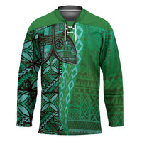 Samoan Pacific Tribal Flower Geometric Art Tattoos Hockey Jersey Siapo Pattern Emerald Glow LT03 Unisex Green - Polynesian Pride