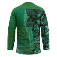 Samoan Pacific Tribal Flower Geometric Art Tattoos Hockey Jersey Siapo Pattern Emerald Glow LT03 - Polynesian Pride