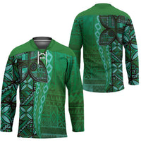 Samoan Pacific Tribal Flower Geometric Art Tattoos Hockey Jersey Siapo Pattern Emerald Glow LT03 - Polynesian Pride