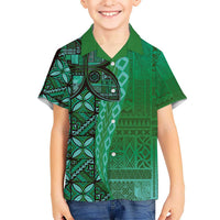Samoan Pacific Tribal Flower Geometric Art Tattoos Kid Hawaiian Shirt Siapo Pattern Emerald Glow - Polynesian Pride