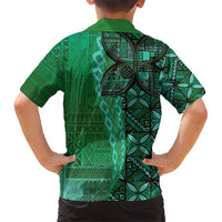 Samoan Pacific Tribal Flower Geometric Art Tattoos Kid Hawaiian Shirt Siapo Pattern Emerald Glow - Polynesian Pride