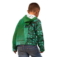 Samoan Pacific Tribal Flower Geometric Art Tattoos Kid Hoodie Siapo Pattern Emerald Glow - Polynesian Pride