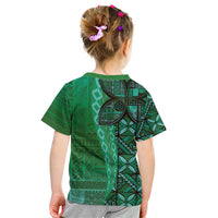 Samoan Pacific Tribal Flower Geometric Art Tattoos Kid T Shirt Siapo Pattern Emerald Glow - Polynesian Pride