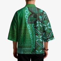 Samoan Pacific Tribal Flower Geometric Art Tattoos Kimono Siapo Pattern Emerald Glow - Polynesian Pride