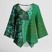 Samoan Pacific Tribal Flower Geometric Art Tattoos Kimono Sleeve Blouse Siapo Pattern Emerald Glow - Polynesian Pride