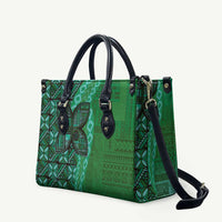 Samoan Pacific Tribal Flower Geometric Art Tattoos Leather Bag Siapo Pattern Emerald Glow - Polynesian Pride