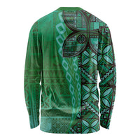 Samoan Pacific Tribal Flower Geometric Art Tattoos Long Sleeve Shirt Siapo Pattern Emerald Glow LT03 - Polynesian Pride