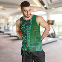 Samoan Pacific Tribal Flower Geometric Art Tattoos Men Tank Top Siapo Pattern Emerald Glow - Polynesian Pride