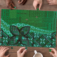 Samoan Pacific Tribal Flower Geometric Art Tattoos Puzzle Siapo Pattern Emerald Glow LT03 - Polynesian Pride