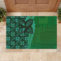 Samoan Pacific Tribal Flower Geometric Art Tattoos Rubber Doormat Siapo Pattern Emerald Glow LT03 Green - Polynesian Pride