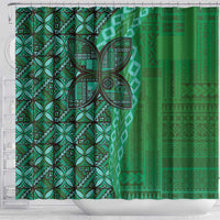 Samoan Pacific Tribal Flower Geometric Art Tattoos Shower Curtain Siapo Pattern Emerald Glow - Polynesian Pride
