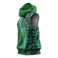 Samoan Pacific Tribal Flower Geometric Art Tattoos Sleeveless Hoodie Siapo Pattern Emerald Glow LT03 - Polynesian Pride