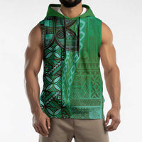 Samoan Pacific Tribal Flower Geometric Art Tattoos Sleeveless Hoodie Siapo Pattern Emerald Glow LT03 - Polynesian Pride