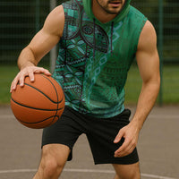Samoan Pacific Tribal Flower Geometric Art Tattoos Sleeveless Hoodie Siapo Pattern Emerald Glow LT03 - Polynesian Pride