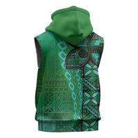 Samoan Pacific Tribal Flower Geometric Art Tattoos Sleeveless Zip Hoodie Siapo Pattern Emerald Glow LT03 - Polynesian Pride